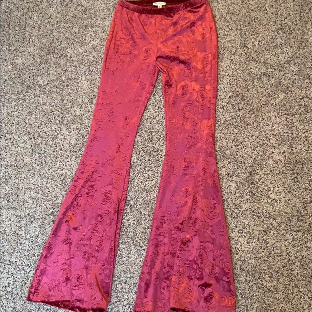 Velvet embossed flower print flare pants